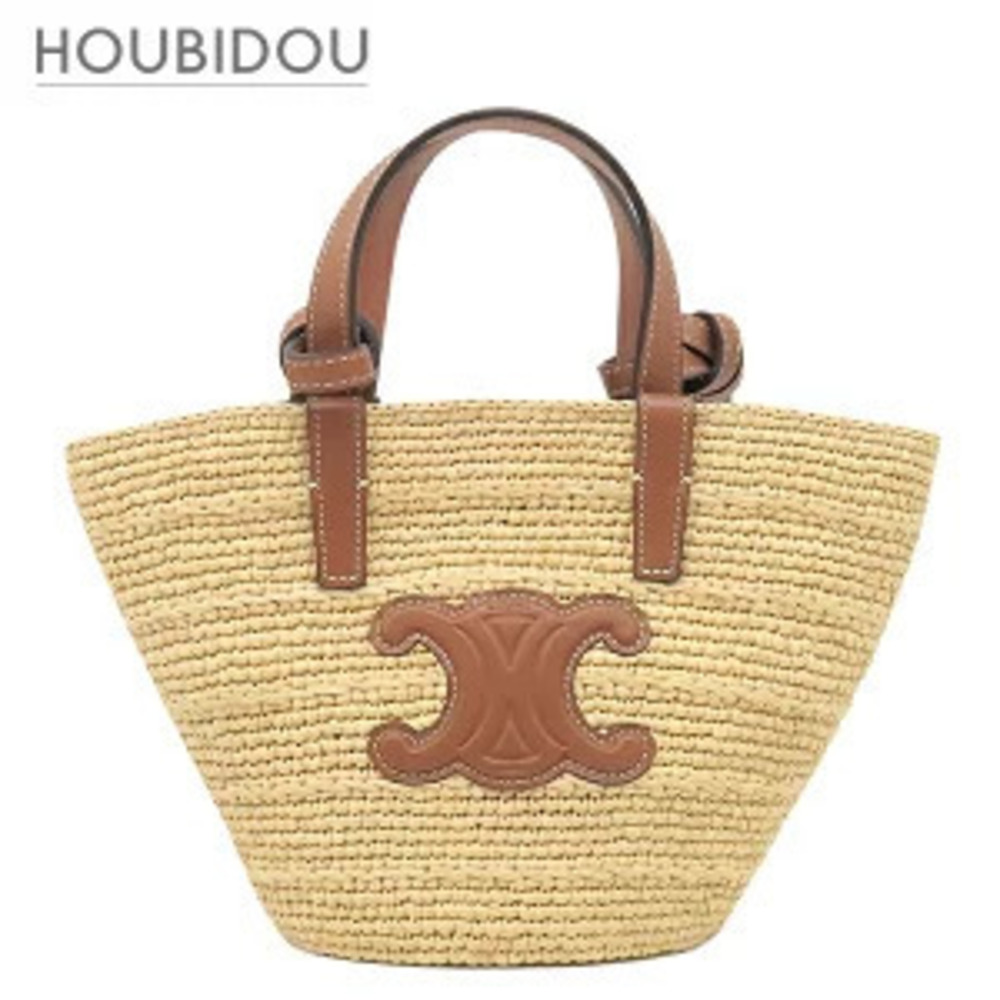 Celine Supple Panier Bag Raffia Calfskin x Tan Basket Shoulder